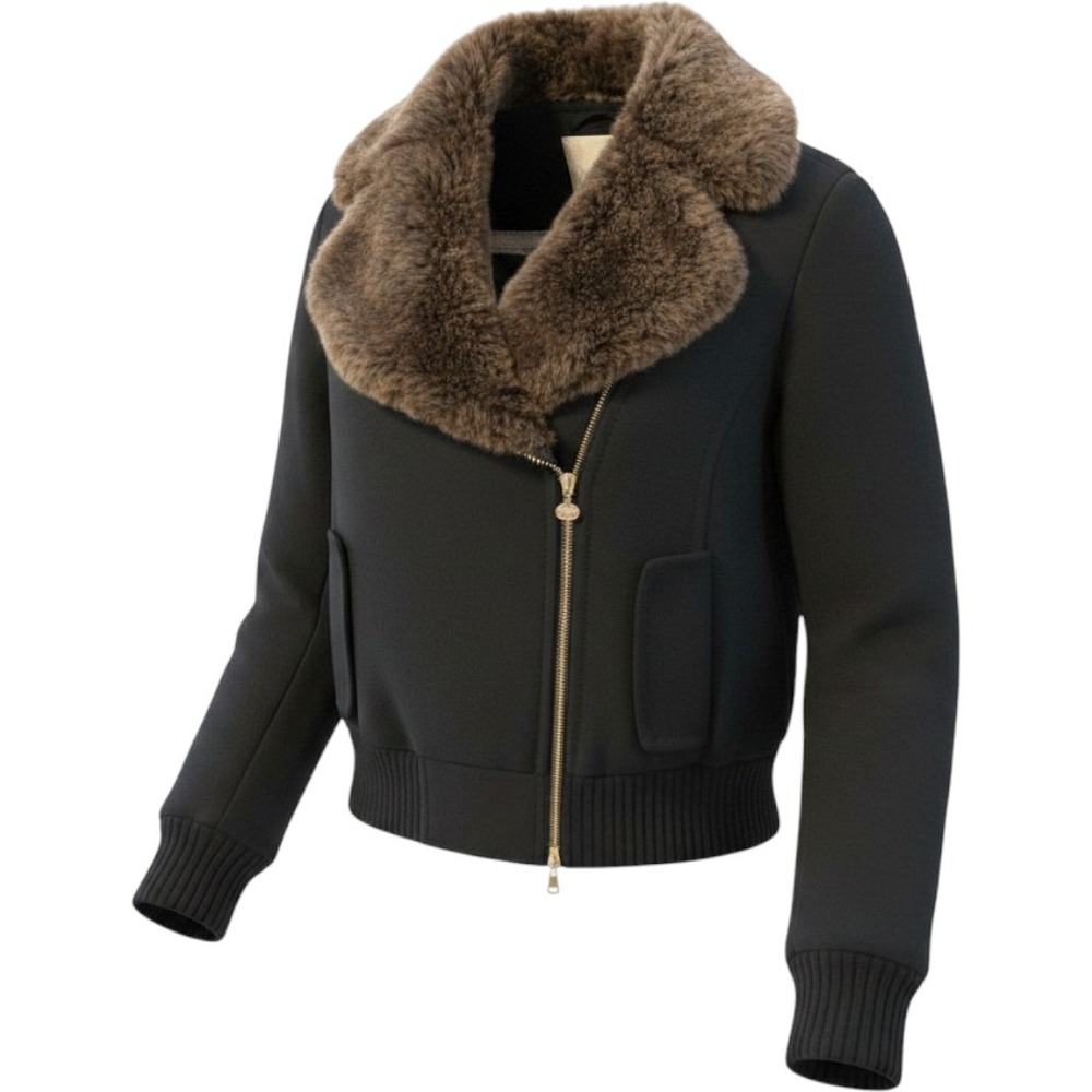 kate spade trina fur collar wool jacket 4 double zipper brown black $698